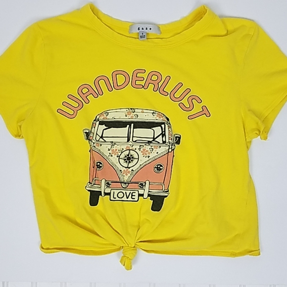 gaze Tops - gaze Yellow Crop Front Knot Wanderlust Van Tee S